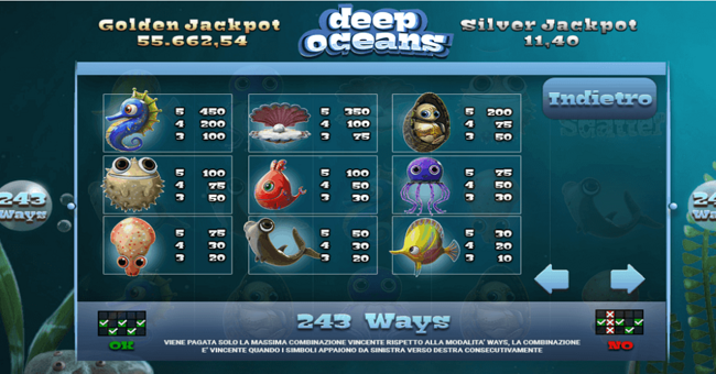 deep oceans paytable paytable
