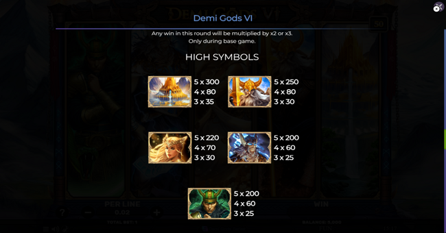 demi gods 6 paytable 1 paytable