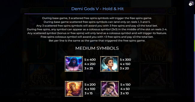 demi gods v hold and hit paytable 2 paytable