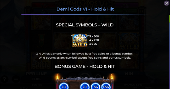 demi gods vi hold and hit paytable 1 paytable