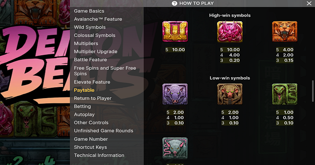 demon beats paytable 1 paytable