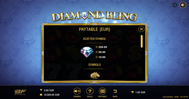 diamond bling paytable 1 paytable