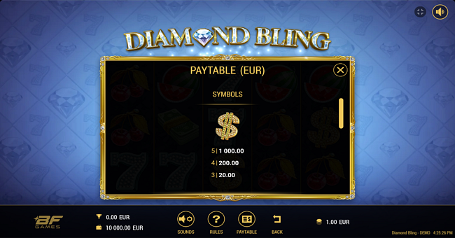 diamond bling paytable 2 paytable