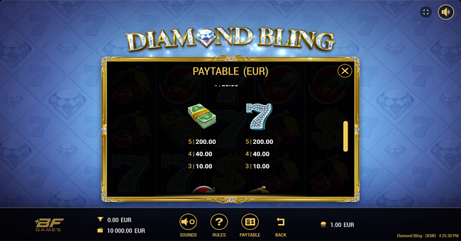 diamond bling paytable 3 paytable