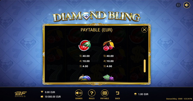 diamond bling paytable 4 paytable
