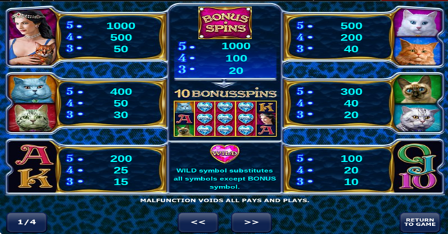 diamond cats paytable paytable