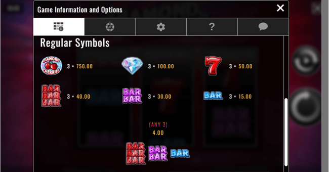 diamond cherries paytable paytable