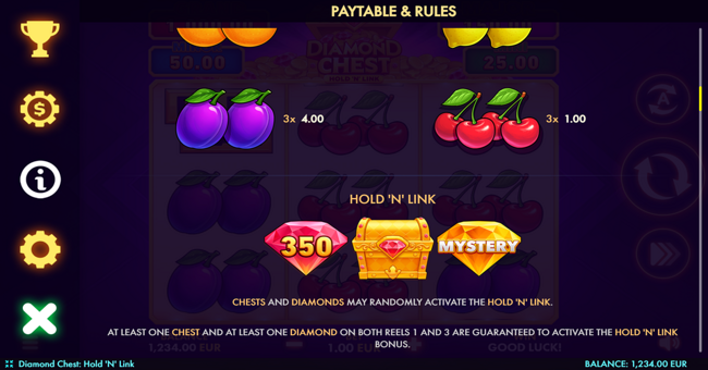 diamond chest hold n link paytable 2 paytable
