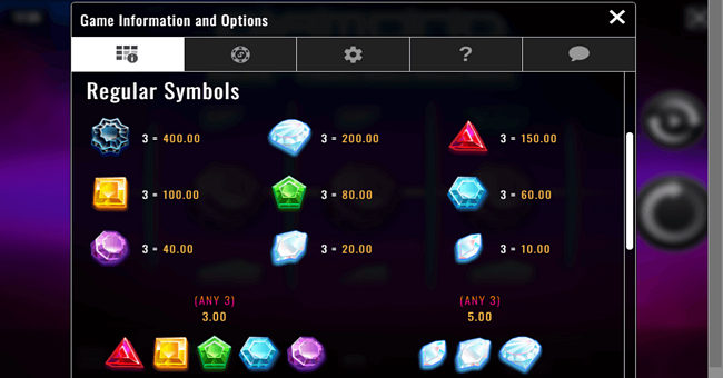 diamond dazzle paytable paytable