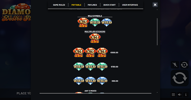 diamond desire flame paytable 1 paytable