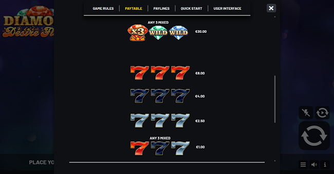 diamond desire flame paytable 2 paytable