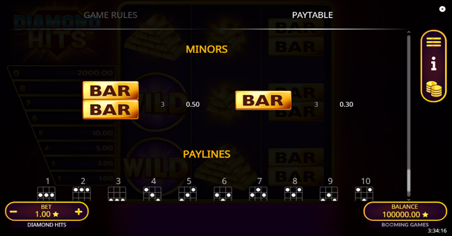 diamond hits paytable 5 paytable