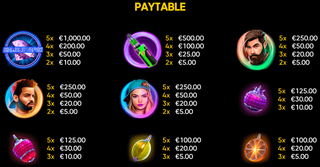 diamond vapor paytable 1 paytable