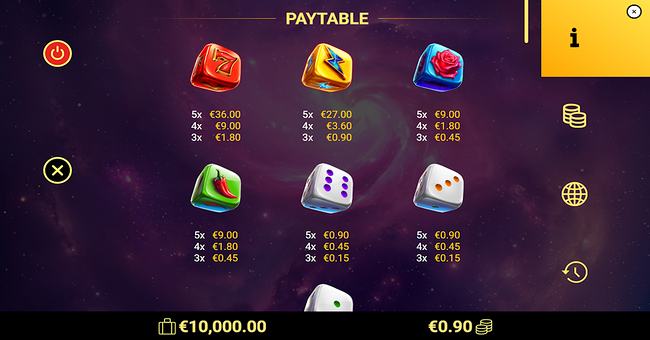 dice invaders paytable 1 paytable