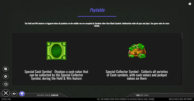 dolla dolla bill mo money paytable 1 paytable
