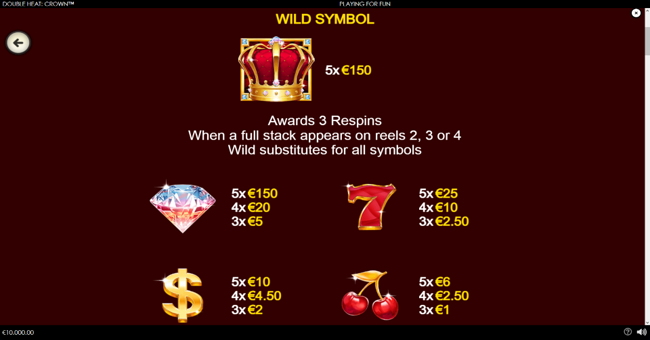 double heat crown paytable 1 paytable