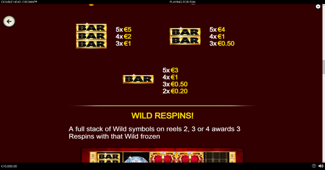 double heat crown paytable 2 paytable
