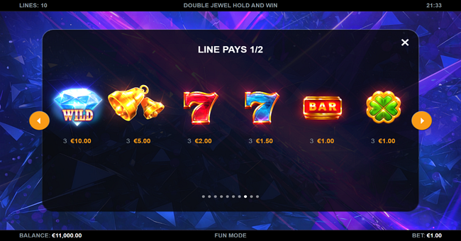 double jewel hold and win paytable 1 paytable