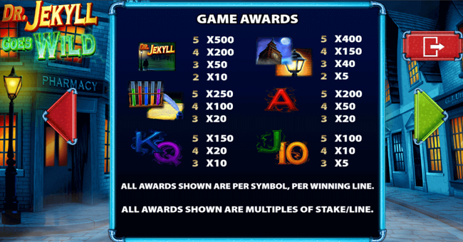 dr jekyll goes wild paytable paytable