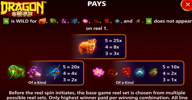 dragon jin lon lin bao paytable paytable