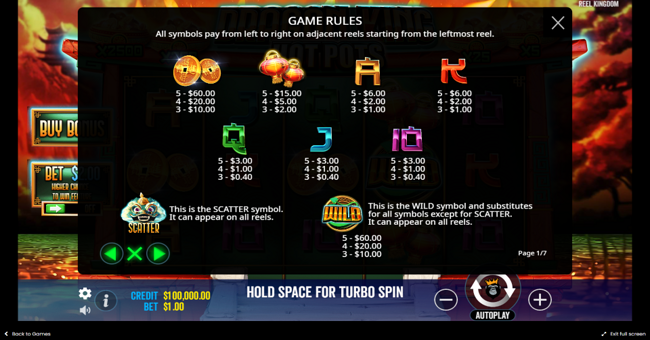 dragon king hot pots paytable paytable