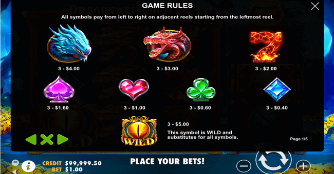 dragon kingdom eyes of fire 1 paytable