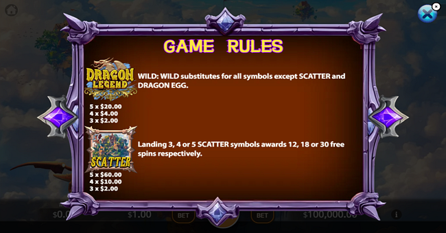 dragon legend paytable 1 paytable