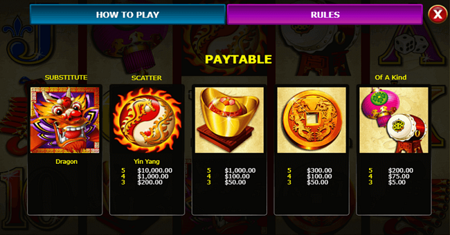 dragon lines paytable paytable