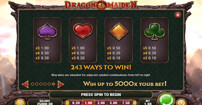 dragon maiden 2 paytable