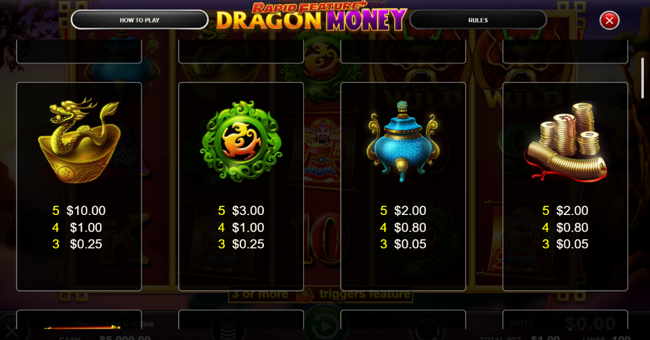 dragon money rapid feature paytable 2 paytable