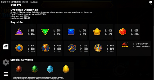 dragons diamonds paytable paytable