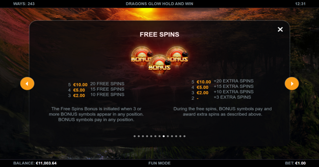 dragons glow hold and win paytable 1 paytable