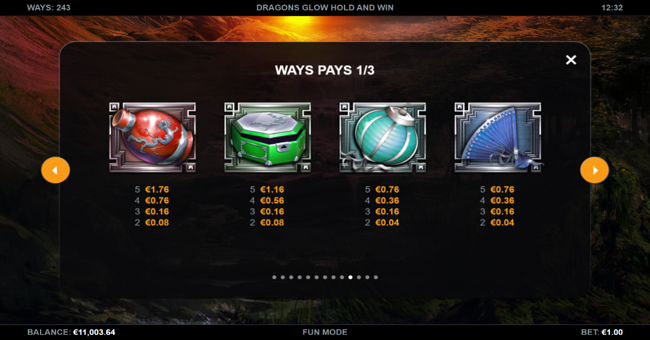 dragons glow hold and win paytable 2 paytable