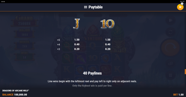 dragons of arcane wild paytable 3 paytable