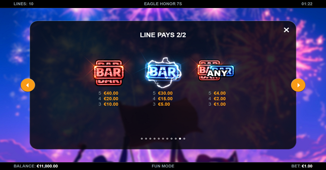 eagle honor 7s paytable 2 paytable