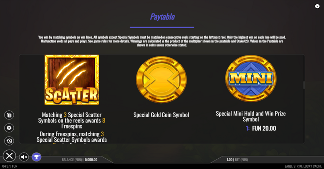 eagle strike lucky cache paytable 1 paytable