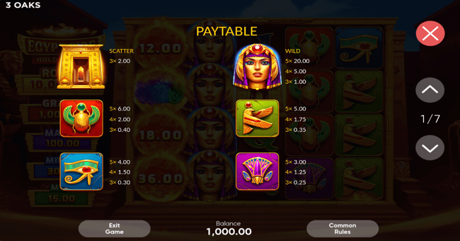 egypt fire paytable paytable