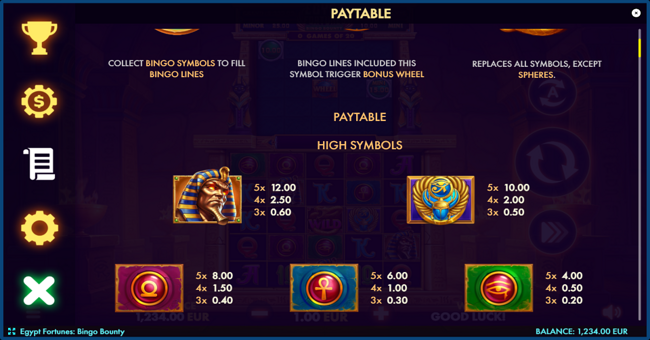 egypt fortunes bingo bounty paytable 1 paytable