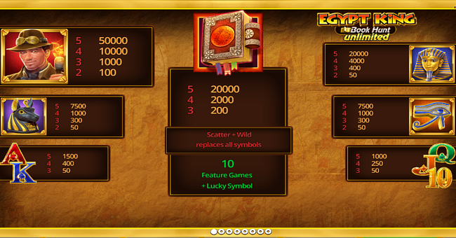 egypt king book hunt unlimited paytable paytable