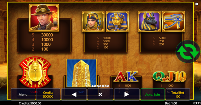 egypt king obelisk quest paytable paytable