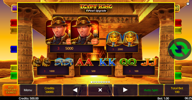 egypt king pearl upgrade paytable paytable