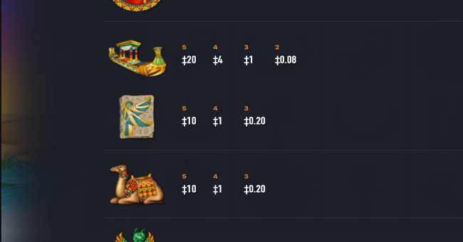egyptian dreams 4 paytable