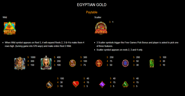egyptian gold paytable paytable