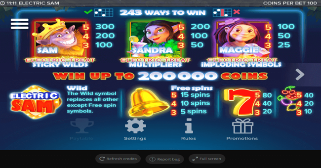 electric sam paytable paytable