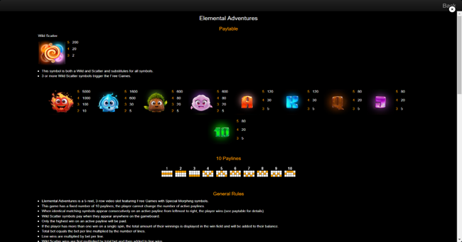 elemental adventures paytable paytable