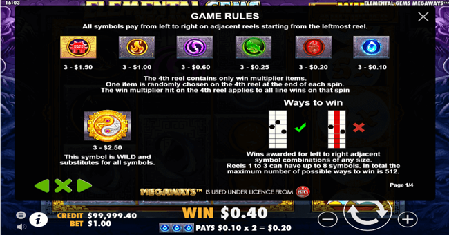 elemental gems megaways 1 paytable