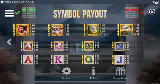 elysian gold paytable paytable