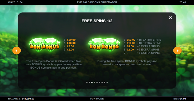 emerald bisons prizematch paytable 1 paytable