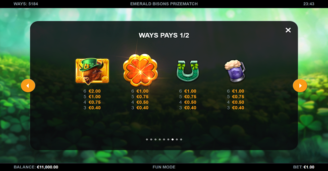 emerald bisons prizematch paytable 2 paytable