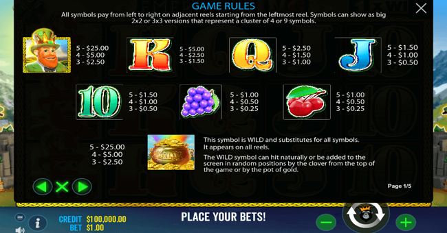 emerald king 2 paytable